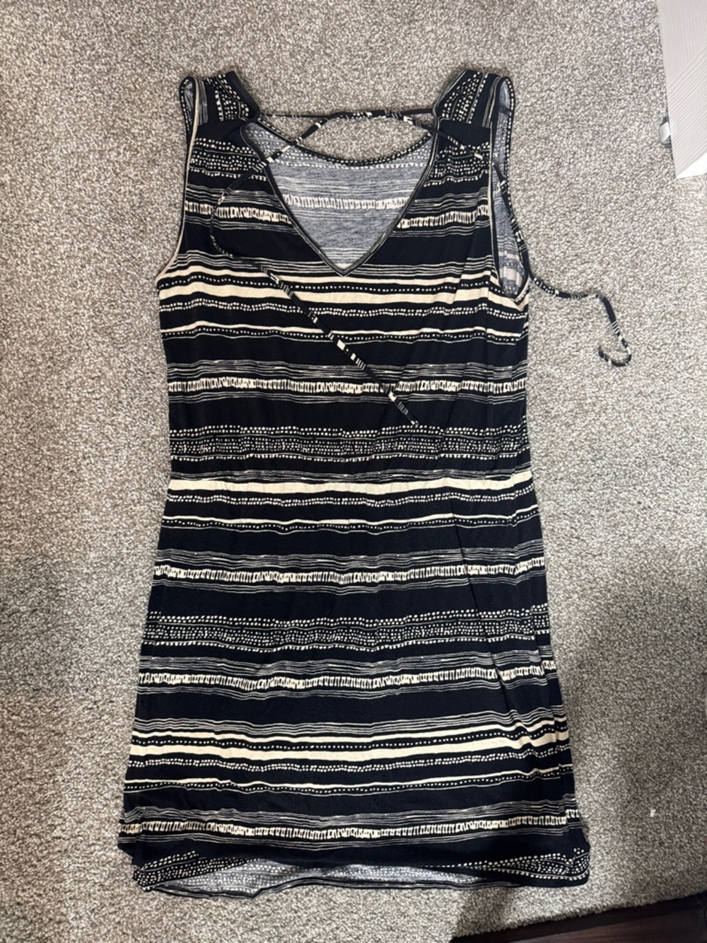 LOFT Black and Cream Striped Dress - Picture 3 of 5